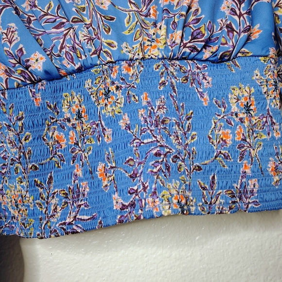 Free People Santiago Printed Top Long Sleeve puffed-shoulder cinched-waist Sz S - Picture 8 of 13